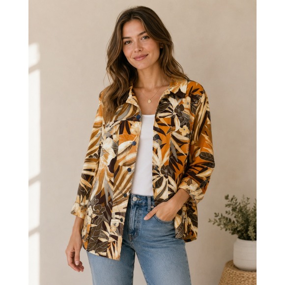 Allison Daley Tops - Allison Daley Tropical Lightweight Shirt Jacket Womens Button Front Resort Boho